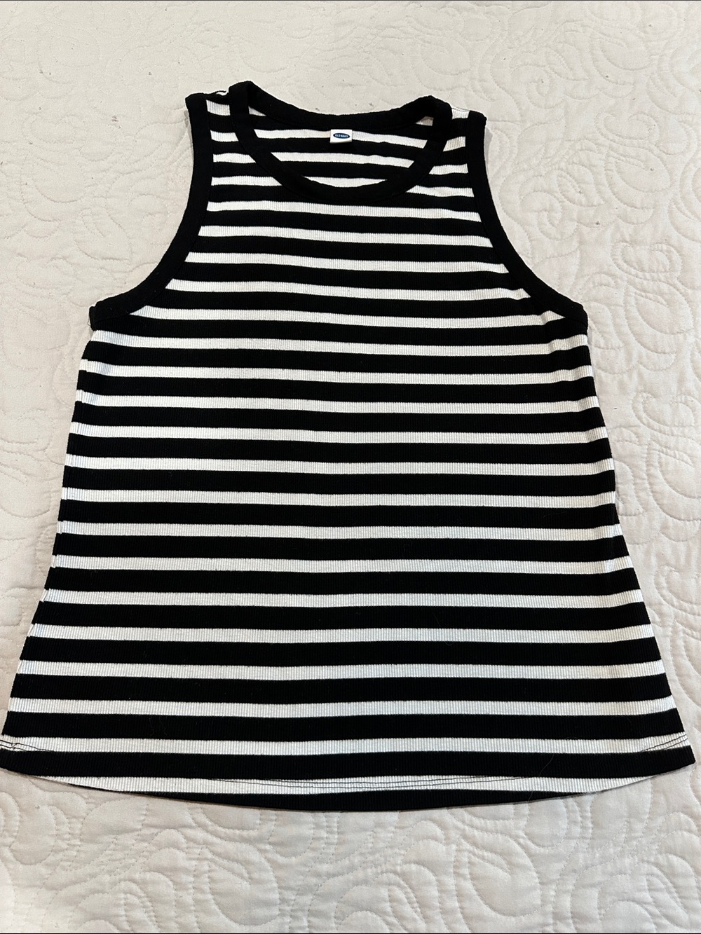Old Navy Black & White Striped Ribbed Tank- Size Large